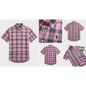 Polo Ralph Lauren Mens Medium Pink Navy Plaid Short Sleeve Button Down Shirt M